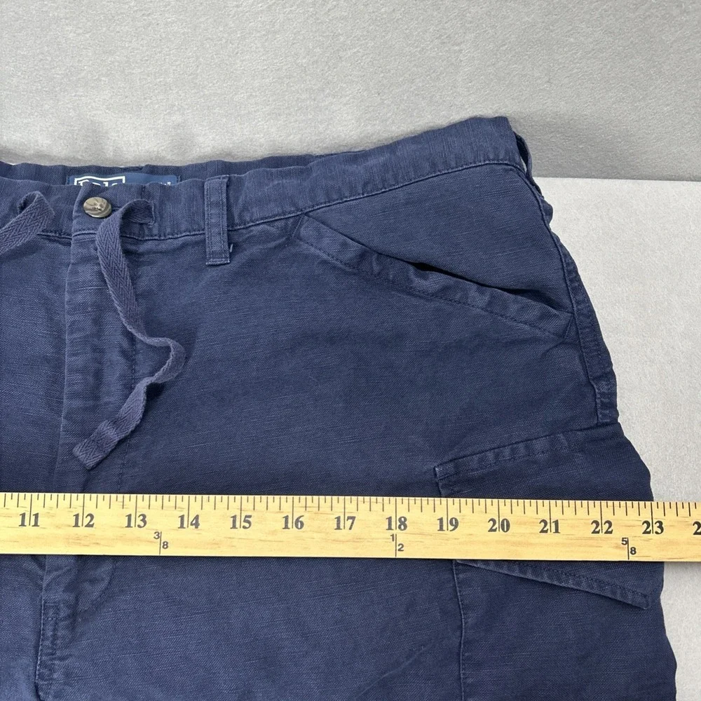 Vintage Polo Ralph Lauren Cargo Pants Men XL Blue Linen Blend Drawstring Relaxed